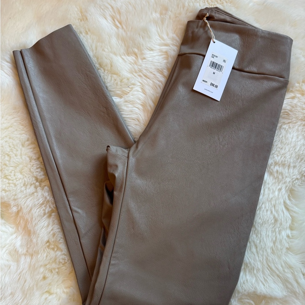 NWT 🆕 ✨Splendid Vegan Leather Leggings in Camel w/Raw Hem ~ Size M